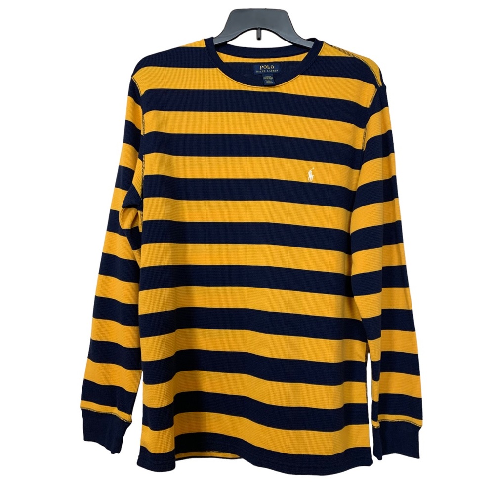 Polo Ralph Lauren Navy Blue and Yellow Striped Waffle Knit Sleep Shirt XL - Picture 1 of 5